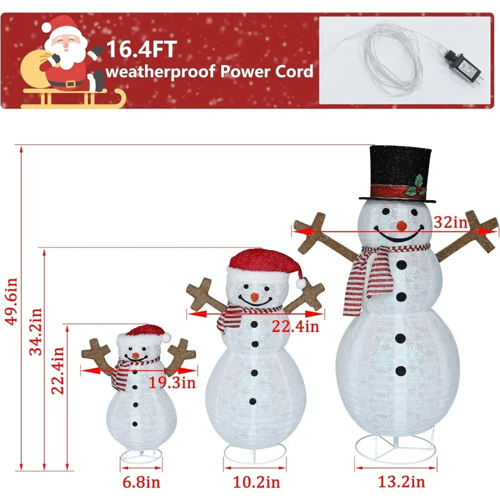 Christmas Decorations Outdoor, Pop-Up Set of 3 Snowman Christmas Decorations Outdoor, Snowman Family with 270 LED Lights