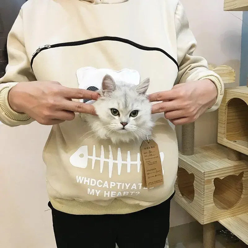 Cozy Animal Pouch Hooded Sweatshirt for Men & Women – Perfect for Pet Lovers, Casual Pullover for Winter