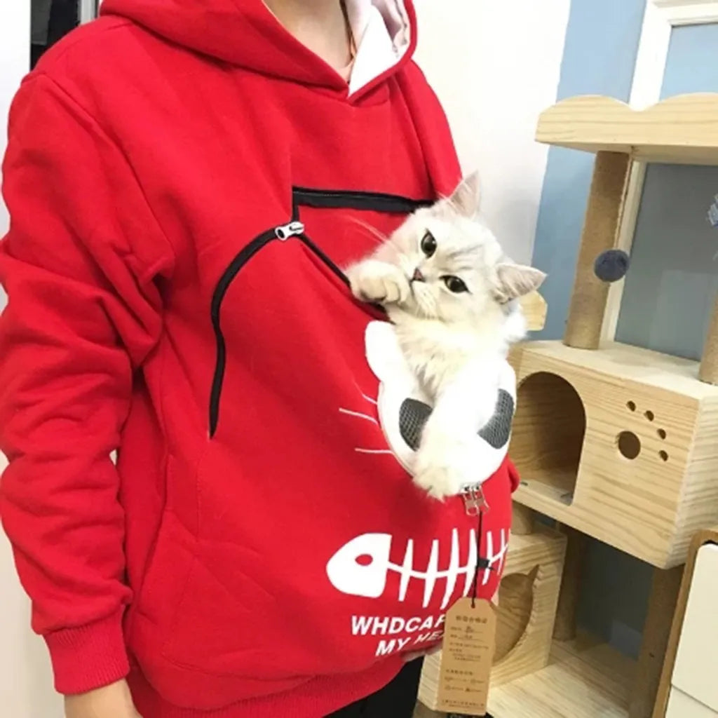 Cozy Animal Pouch Hooded Sweatshirt for Men & Women – Perfect for Pet Lovers, Casual Pullover for Winter