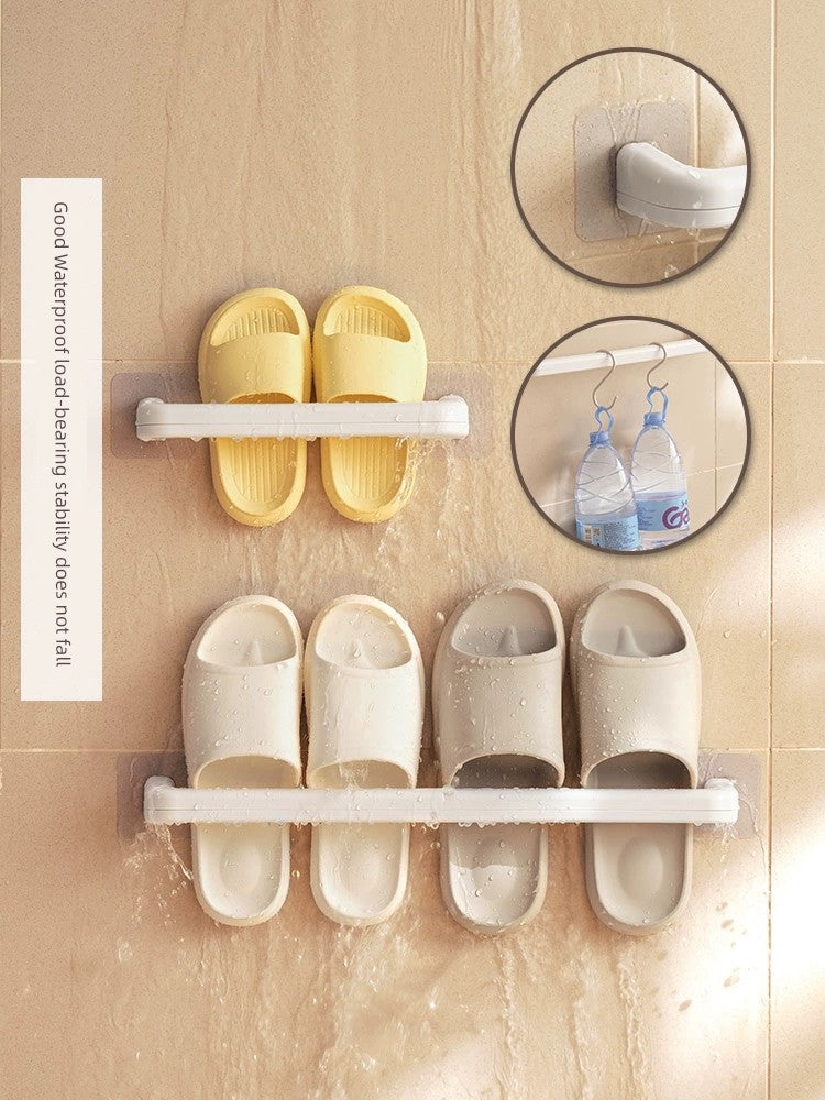 Punch-Free Wall-Mounted Slippers Rack - Lanjiaoluo Bathroom and Toilet Shoe Organizer with Drainage