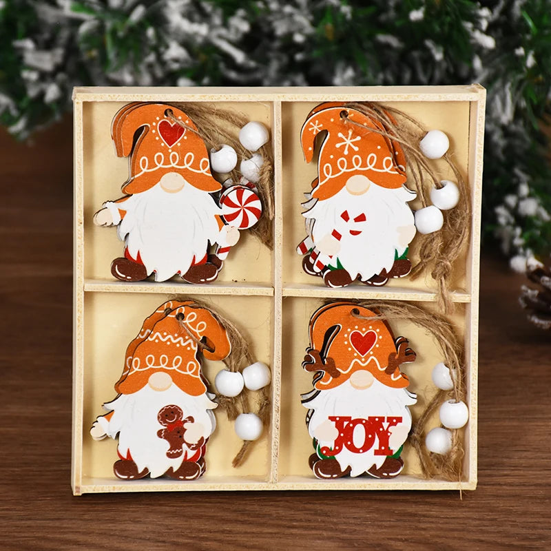 Christmas Wooden Pendants Gingerbread Man Gnomes Xmas Tree Hanging Ornament