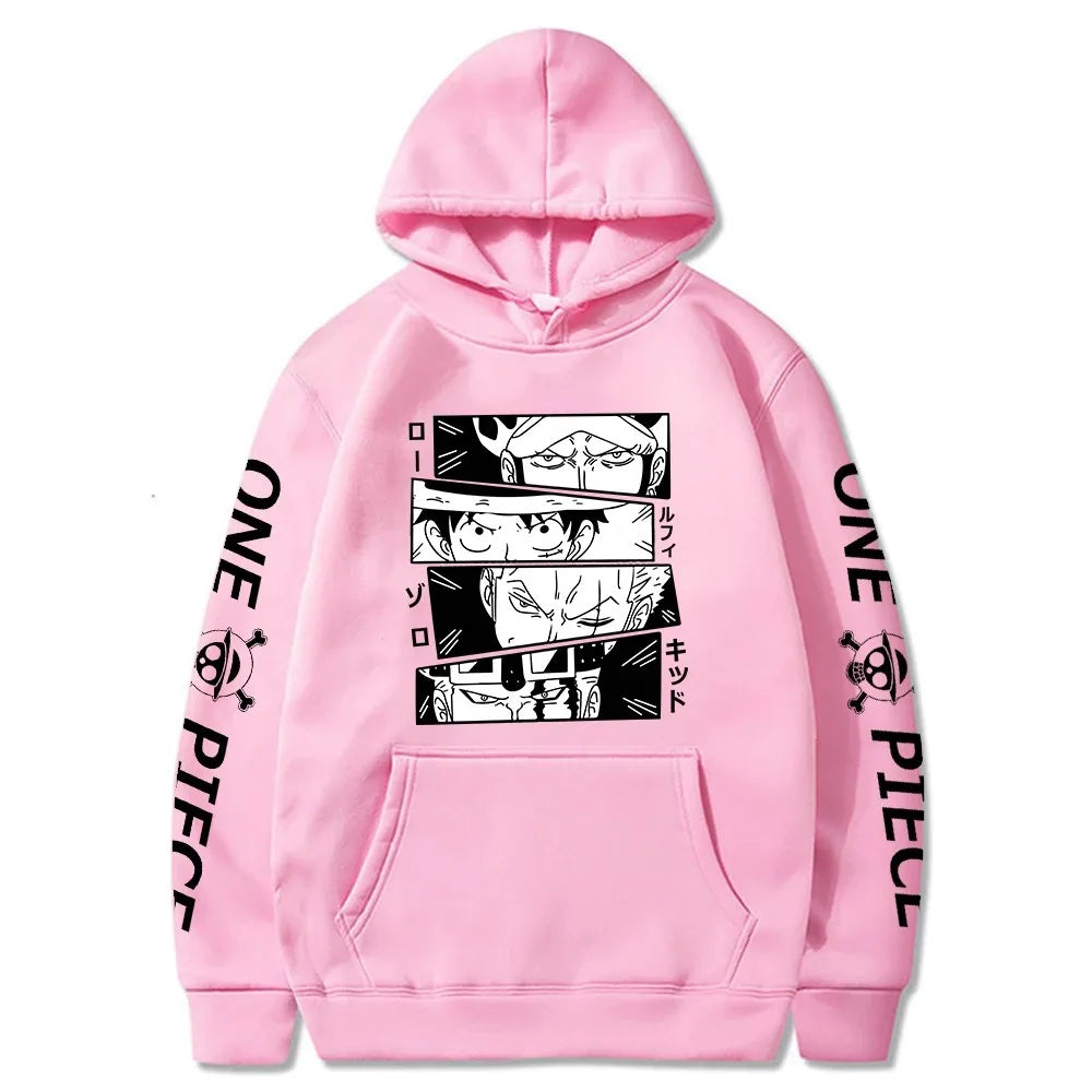 One Piece Anime Hoodie - Luffy, Zoro, Law & Kid Design | Cozy, Fade-Resistant Sweatshirt for Men