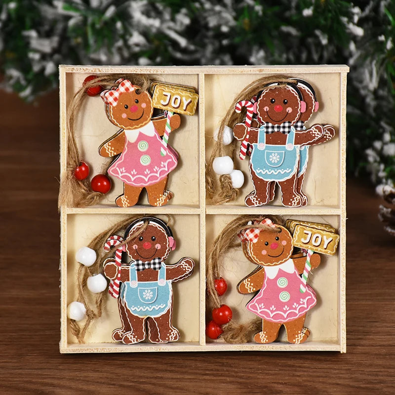 Christmas Wooden Pendants Gingerbread Man Gnomes Xmas Tree Hanging Ornament