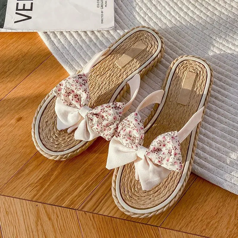 Flat Bow on Beach Open Toe Woman Slippers Slides Shoes for Women Sandals 2024 Outside Flip Flops New Collection F 39 Vip Casual