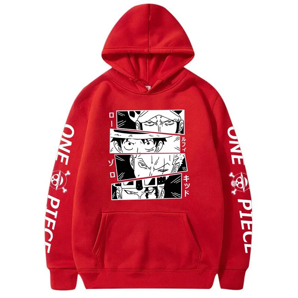 One Piece Anime Hoodie - Luffy, Zoro, Law & Kid Design | Cozy, Fade-Resistant Sweatshirt for Men