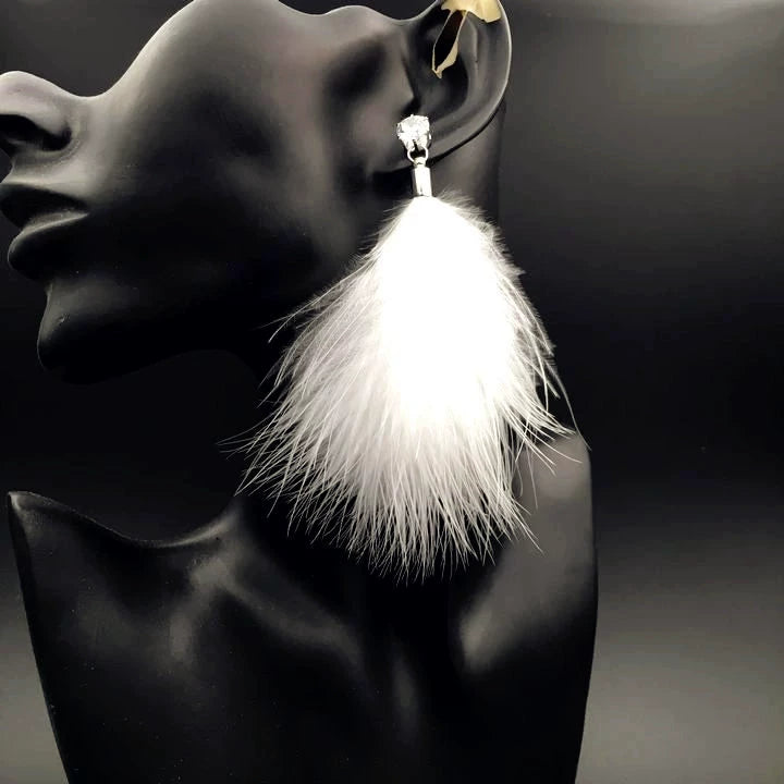 Night Club Style Bohemian Fluff Feather Earrings Exaggerated Long Earrings South Korea Elegant Stud Earrings for Women