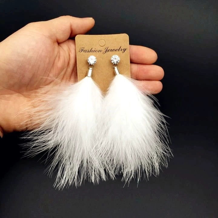 Night Club Style Bohemian Fluff Feather Earrings Exaggerated Long Earrings South Korea Elegant Stud Earrings for Women