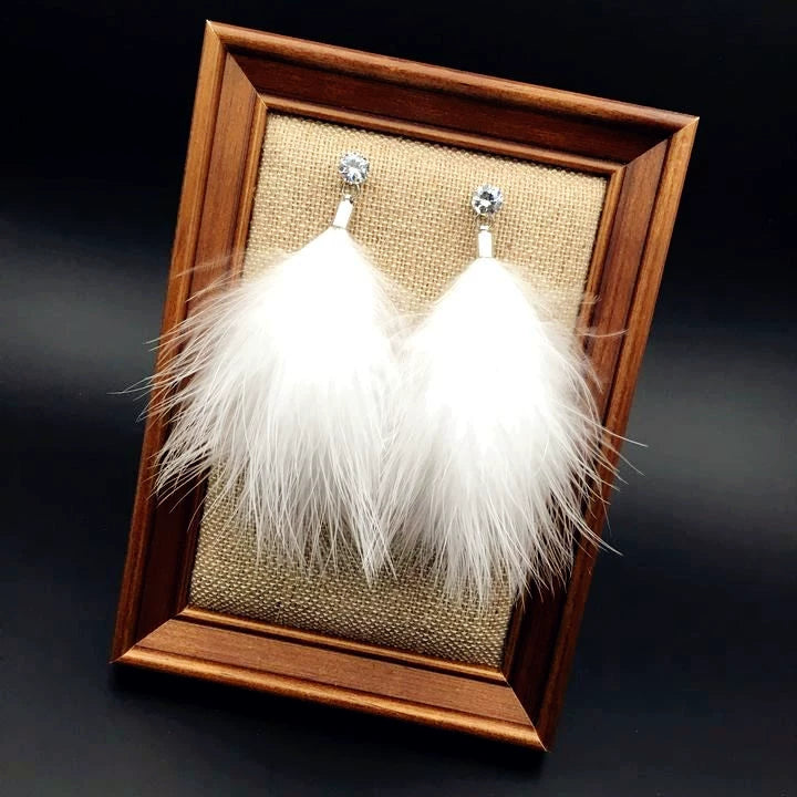 Night Club Style Bohemian Fluff Feather Earrings Exaggerated Long Earrings South Korea Elegant Stud Earrings for Women