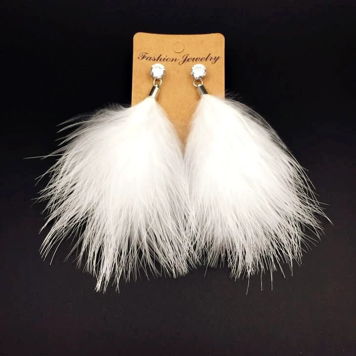 Night Club Style Bohemian Fluff Feather Earrings Exaggerated Long Earrings South Korea Elegant Stud Earrings for Women